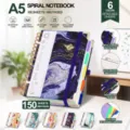 Taccuino a spirale A5 marmo viola premium con 6 divisori colorati e angoli in metallo - A5 / Nebulosa Oro Viola Lusso