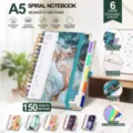 Taccuino a spirale A5 con copertina in marmo, divisori e righello staccabile per ufficio - A5 / Sabbie Mobili Grigio Blu Fascia Alta
