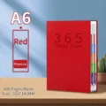 Planificateur quotidien A6 rouge 365 jours avec 400 pages et onglets mensuels - Taille A6 / Rouge