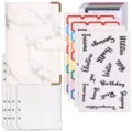 A6 Marmor-Budget-Binder aus PU-Leder mit Reißverschlusstaschen und Aufklebern - Loseblatt-Budget-Planer-Set / 4 Bargeldumschläge + Zubehör / Marmorweiß