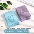 Set aus zwei minimalistischen Notizbüchern mit Fruchtmotiven in Lila und Blau, 200 Blatt - Traubenlila + Blaubeerblau