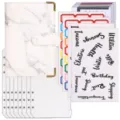 Weißer Marmor A6 PU-Leder Budget Planer Set mit Reißverschlusstaschen und Kategorie Etiketten - Loseblatt-Budget-Planer-Set / 8 Bargeldumschläge + Zubehör / Marmorweiß