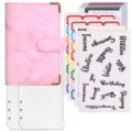 A6 Budget Binder Set aus pinkem Marmor PU-Leder mit Geldumschlägen und Aufklebern - Loseblatt-Budget-Planer-Set / 2 Bargeldumschläge + Zubehör / Marmorrosa