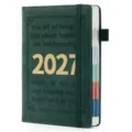 Agenda 2027 vert forêt de qualité avec bande élastique et onglets d'index colorés - A5 Marquage à Chaud 2027 / Vert