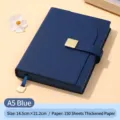 Cuaderno de negocios A5 azul con textura de cuero lichi y hebilla - A5 Individual (300 Páginas) / Azul