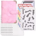 A6 Budget Binder Set aus PU-Leder mit Marmormuster, Klarsichthüllen und Aufklebern - Loseblatt-Budget-Planer-Set / 10 Bargeldumschläge + Zubehör / Marmorrosa