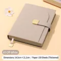 Cuaderno de negocios A5 crema con patrón de lichi y cierre de hebilla metal - A5 Individual (300 Páginas) / Blanco Roto