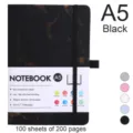 A5 black marble notebook with elastic strap, eye protection paper, 100 sheets 200 pages - A5 / Black