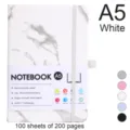 A5 white marble notebook with elastic strap, 200 pages, eye-protecting paper. - A5 / White