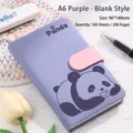 A6 purple portable pocket notebook featuring a cute panda design and pink buckle - A6 / Blank Style / Purple
