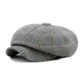 Grey herringbone newsboy cap for men featuring a vintage British style and baker boy design - Adjustable Fits 56-58cm Head Circumference / Gray