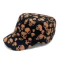 Fashionable black flat top cadet cap with orange skull print pattern for outdoor leisure - Adjustable (55-59cm) / Flat Top / Black with Orange Skulls