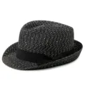 Elegant black straw fedora hat with sparkling sequins and bow ribbon for sun protection - One Size / Black