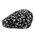 Classic black flat cap with multiple white skull pattern prints for casual street style - Adjustable (55-59cm) / Beret / Black with White Skulls