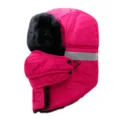 Colbacco invernale rosa acceso antivento con pelliccia sintetica nera e maschera - Taglia unica / Rosa Fucsia Riflettente