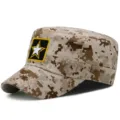 Digital desert camouflage flat top cap with embroidered five-star patch for outdoor sun protection - One Size Adjustable (55-59CM) / Digital Camo Khaki Grid