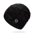 Dicke schwarze Strickmütze mit Kunstfellfutter und einem dekorativen Sternen-Tag - Einheitsgröße Elastisch 56-60cm / Schwarz