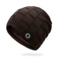 Warme dunkelbraune Strickmütze für den Winter mit Fleecefutter und Karomuster - Einheitsgröße Elastisch 56-60cm / Kaffeebraun
