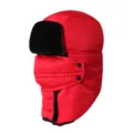 Rote Winter-Trappermütze mit Maske für winddichten Thermalschutz beim Skifahren - Einheitsgröße / Rot