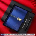 Set regalo taccuino A5 in pelle PU blu cielo stellato con penna nera e ricarica - Set regalo / Blu scuro