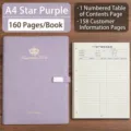 A4 lavendel-farbenes VIP-Registrierungsbuch mit 160 Seiten und passendem Gelstift - 160 Seiten (Inklusive 1 Gelschreiber) / A4 Größe / Sternenviolett