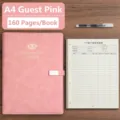 Rosa A4 VIP Kundenregistrierungsbuch mit Kunstleder-Einband und Formularseiten. - 160 Seiten (Inklusive 1 Gelschreiber) / A4 Größe / VIP-Rosa