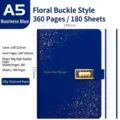 Taccuino business A5 blu navy con fibbia a stella dorata, 360 pagine carta spessa - 180 Fogli / 360 Pagine / Blu Business