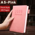 Carnet A5 en similicuir rose 2025 planificateur avec 200 pages épaissies détails - A5-200 Pages / Rose