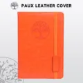 Orange A5 faux leather notebook featuring a debossed tree logo and vertical elastic band holder - A5 / Orange