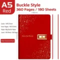 Taccuino aziendale A5 in pelle PU rossa con lamina d'oro stellata e fibbia dorata - 180 Fogli / 360 Pagine / Rosso