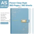 Taccuino A5 in pelle PU azzurra con motivo stellato dorato e fibbia - 180 Fogli / 360 Pagine / Azzurro