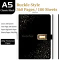 Taccuino da ufficio A5 con design a cielo stellato dorato e fibbia decorativa elegante - 180 Fogli / 360 Pagine / nero classico