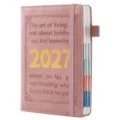 Agenda anglais 2027 avec couverture rose texturée et fermeture à bande élastique - A5 Marquage à Chaud 2027 / Rose