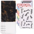 A6 schwarzer Marmor Budget Binder Set mit PU-Leder Hülle, Reißverschlusstaschen und Stickern - Loseblatt-Budget-Planer-Set / 4 Bargeldumschläge + Zubehör / Schwarzer Marmor