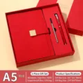 Premium A5 Business Notizbuch-Geschenkset in Rot mit Litschitextur und Goldschnalle - Rotes Geschenkbox-Set