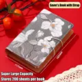 Floral printed fabric savings book with strap buckle closure and large capacity 117x185mm - Gray Floral Strap Style