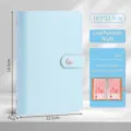 Light blue leather budget binder notebook for cash saving with 50 transparent inner pages - Blue Leather Button Style