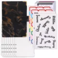 A6 Budget-Binder-Set aus schwarzem Marmor-Kunstleder mit Geldumschlägen und Aufklebern - Loseblatt-Budget-Planer-Set / 6 Bargeldumschläge + Zubehör / Schwarzer Marmor