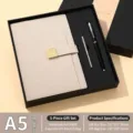 Premium A5 Business Notizbuch Geschenkset in Cremeweiß mit Lychee-Lederstruktur - Cremeweißes Geschenkset