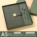 A5 dunkelgrünes Business-Notizbuch-Geschenkset mit Lychee-Muster und Signierstift - Dunkelgrünes Geschenkset