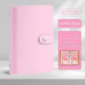 Pink PU leather budget binder with 6-ring binder and cash envelopes for savings. - Pink Leather Button Style