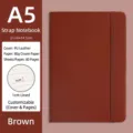 Brown A5 notebook with elastic band and PU leather cover for office and journaling - A5 (80 Sheets / 160 Pages) / Brown