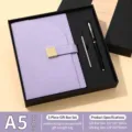 Lila A5 Business Notizbuch Geschenkset mit Litchi-Textur und eleganter Schnalle - Violettes Geschenkbox-Set