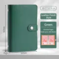 Leather budget binder money organizer in ocean green color, 50 inner pages included - Green Leather Button Style