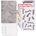 Grauer Marmor A6 PU-Leder Budget Binder Set mit englischen Aufklebern und Umschlägen. - Loseblatt-Budget-Planer-Set / 2 Bargeldumschläge + Zubehör / Marmorgrau