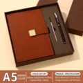 Hochwertiges A5 Business-Notizbuch-Geschenkset aus braunem Leder mit Kugelschreiber - Braun Geschenkset