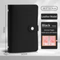 Black leather money saving binder with 50 clear envelopes for cash organization - Black Leather Button Style