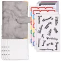 Eleganter A6 PU-Leder Budget-Binder mit Marmormuster, Geldumschlägen und Kategorie-Aufklebern - Loseblatt-Budget-Planer-Set / 4 Bargeldumschläge + Zubehör / Marmorgrau