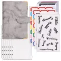 Grau marmorierter A6 PU Leder Budgetplaner mit Geldumschlägen und Aufklebern - Loseblatt-Budget-Planer-Set / 6 Bargeldumschläge + Zubehör / Marmorgrau