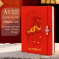 A5 red 2026 Year of the Horse daily planner notebook with Chinese knot tassel - 中国结横线本 / A5规格200页 / China Red